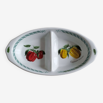 Raviers double aperitif dish in porcelain La terrine Botaniche vegetable decor