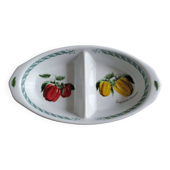 Raviers double aperitif dish in porcelain La terrine Botaniche vegetable decor