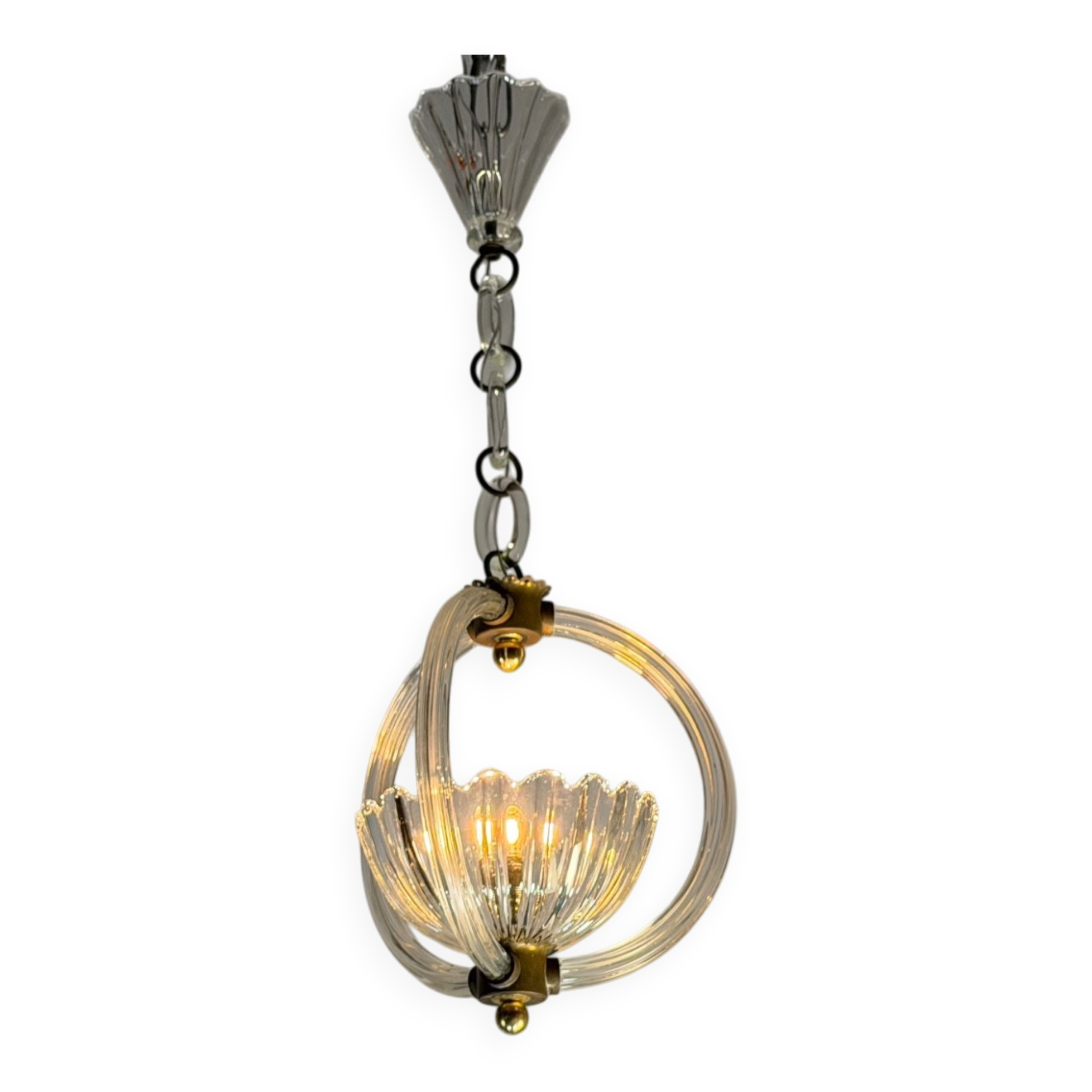 Lustre vénitien en verre de Murano suspendu à une chaîne de verre, vers 1940