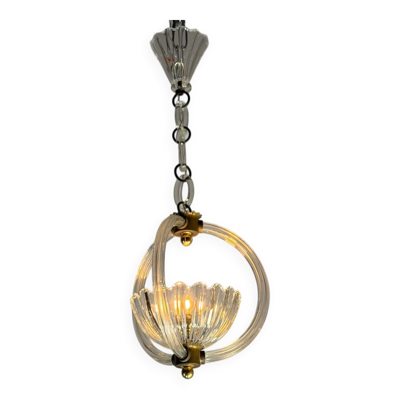 Lustre vénitien en verre de Murano suspendu à une chaîne de verre, vers 1940