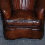 Art Deco Hand-Dyed Whisky Brown Sofa, Armchairs and Ottomans, 1920s, Set of 5