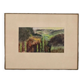 Aquarelle par Félix Labbé XXe représentant une falaise à Aubazine