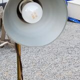 Floor lamp of the 70s in gilded brass lacquered beige metal and brown plastic 2 spots