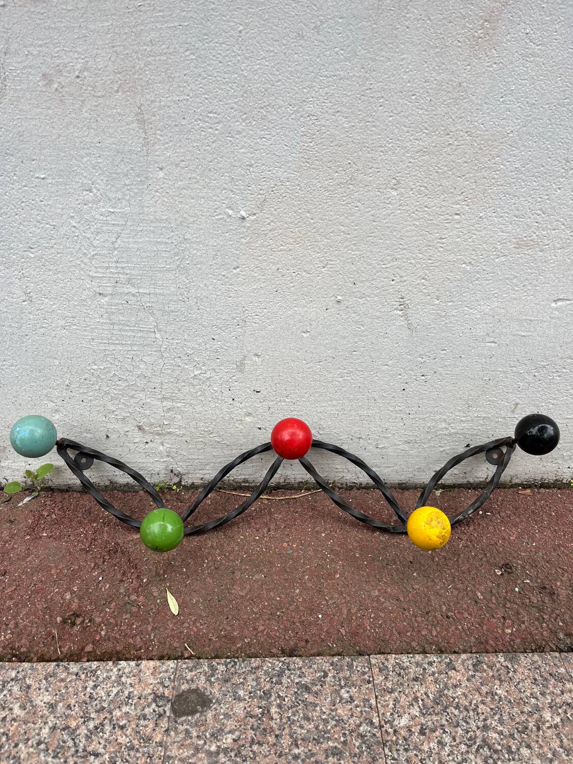 50s coat rack with five vintage balls