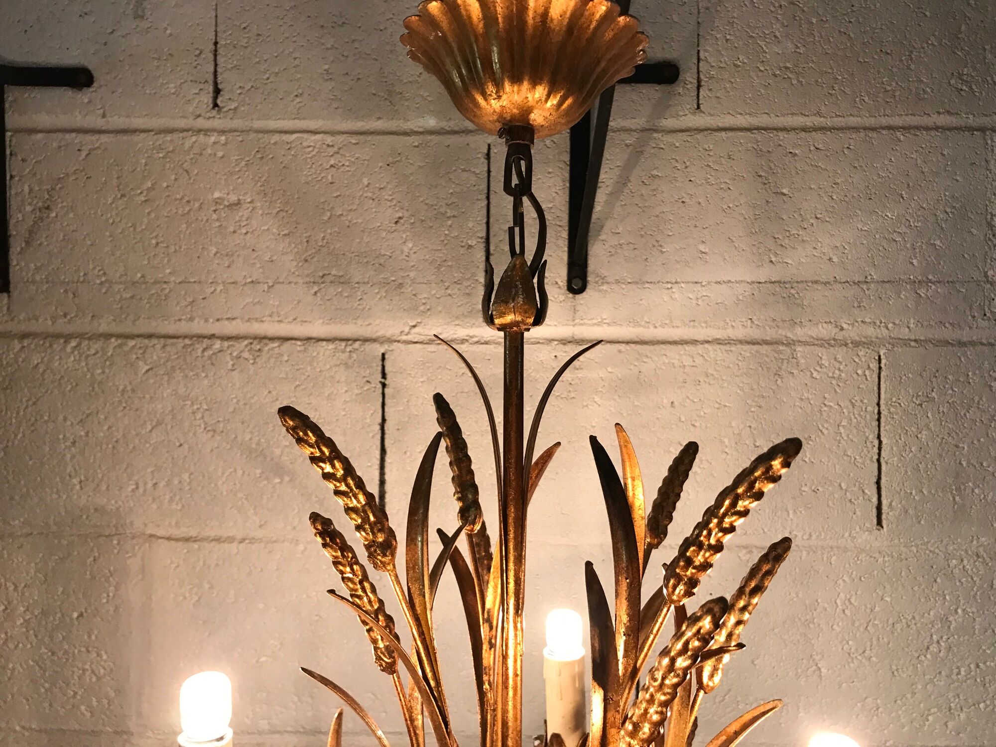Chandelier ears of wheat in gilded metal, circa 1960