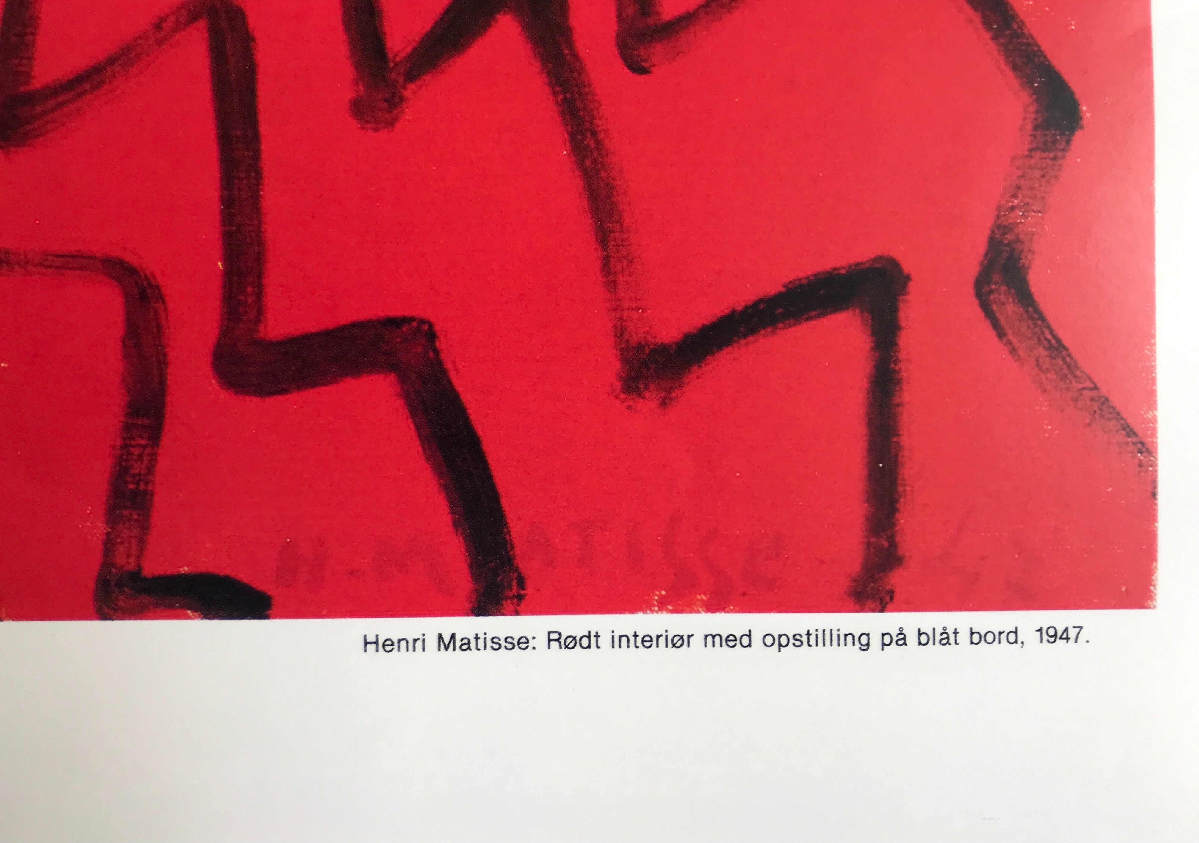 Original poster exhibition henri matisse, red interior, still life on blue table, 1947-1985