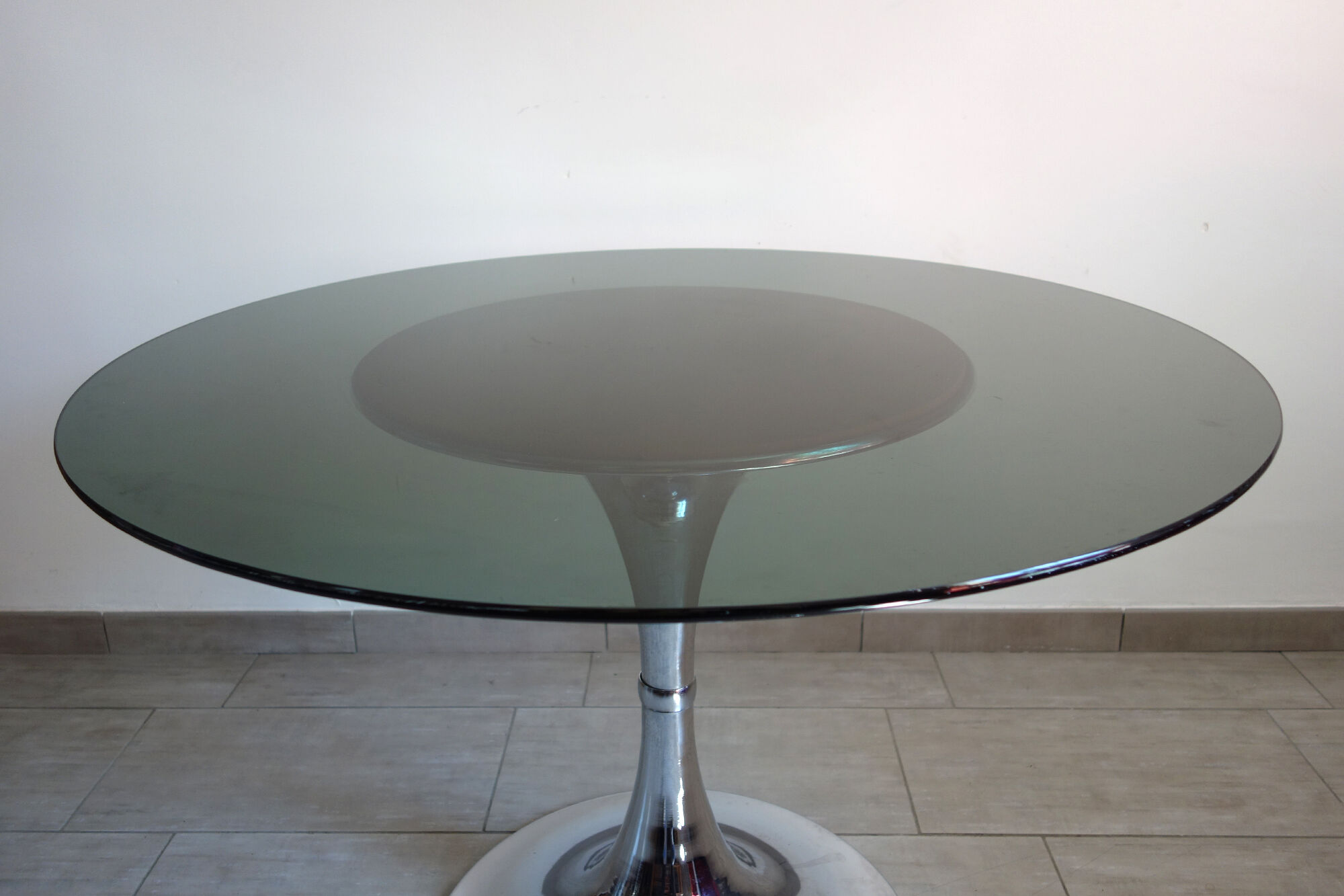 Table glass smoked foot vintage tulip 70