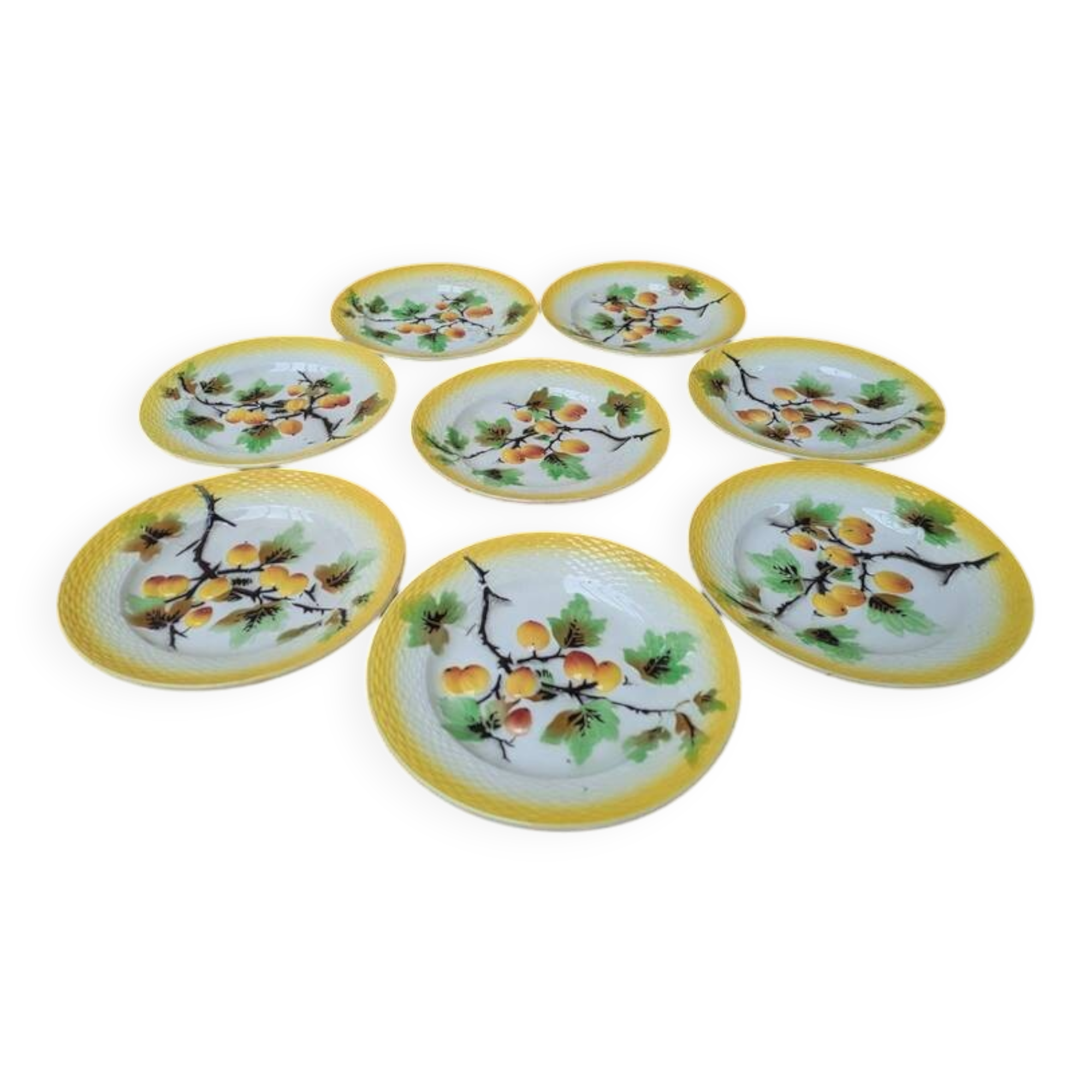 Set of 8 small fruit slip plates Orchies Moulin des Loups