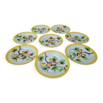 Lot de 8 petites assiettes en barbotine fruits Orchies Moulin des Loups