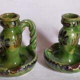 Duo of vintage potter's ceramic candle holders Regional Folk Art