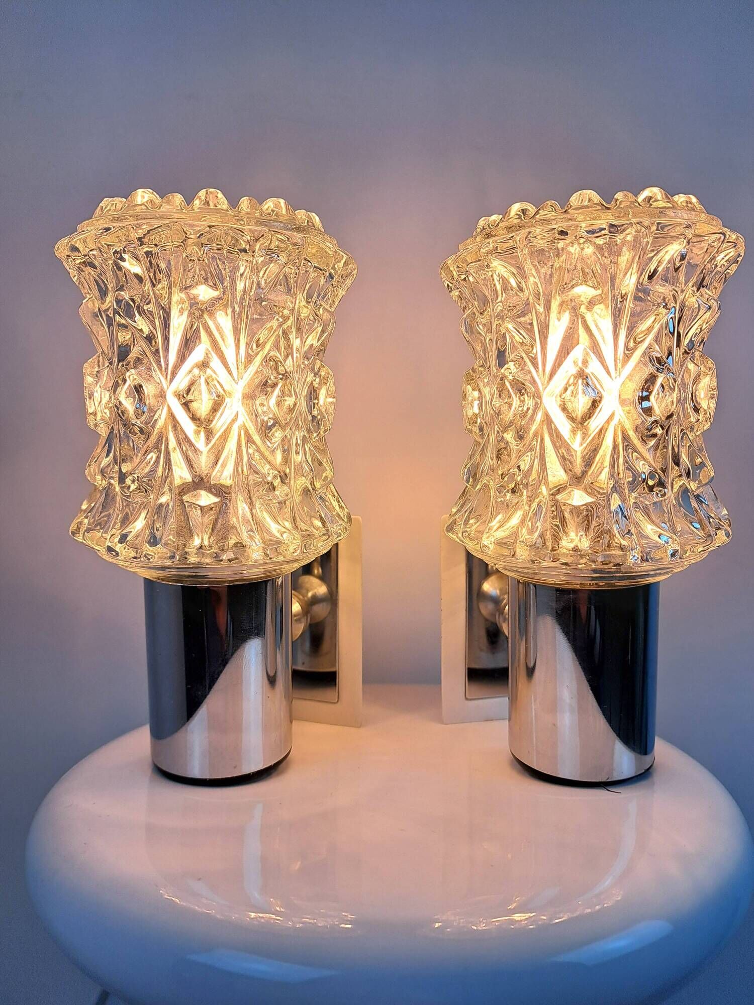 Pair of vintage 70s glass wall lamps by Targetti Sankey