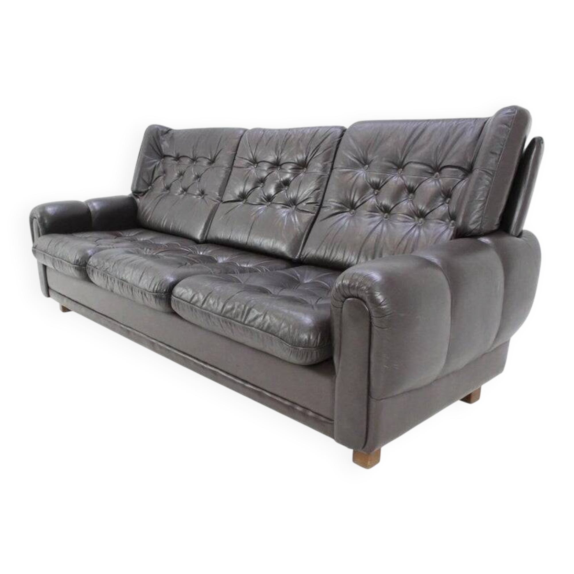 Czech Brown Leather Sofa, 1970s