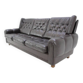 Czech Brown Leather Sofa, 1970s