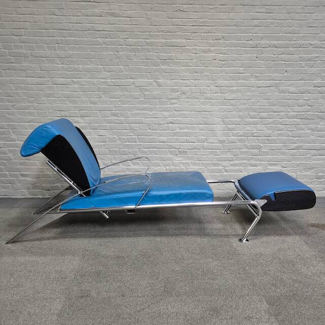 Blue leather lounge chair futuro 3 by massimo iosa ghini for moroso - italy 1980's
