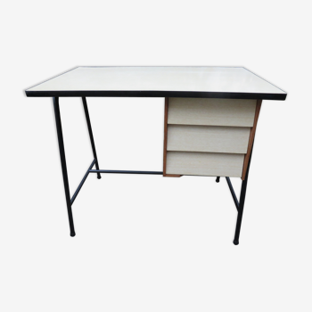 Modernist asymmetrical desk with 3-drawer boxes, France 1950