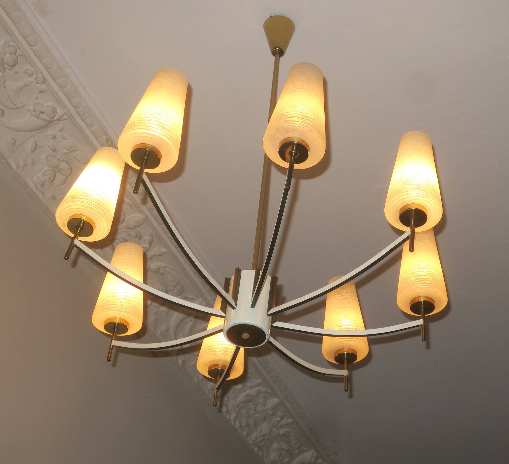 Italian brass and art glass chandelier, 1970s