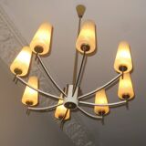 Italian brass and art glass chandelier, 1970s