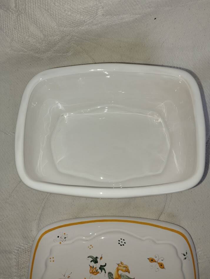 Antique butter dish in faience – Bird decoration – Late 19th / early 20th century