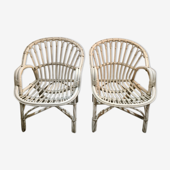 Paire de fauteuils en rotin vintage.