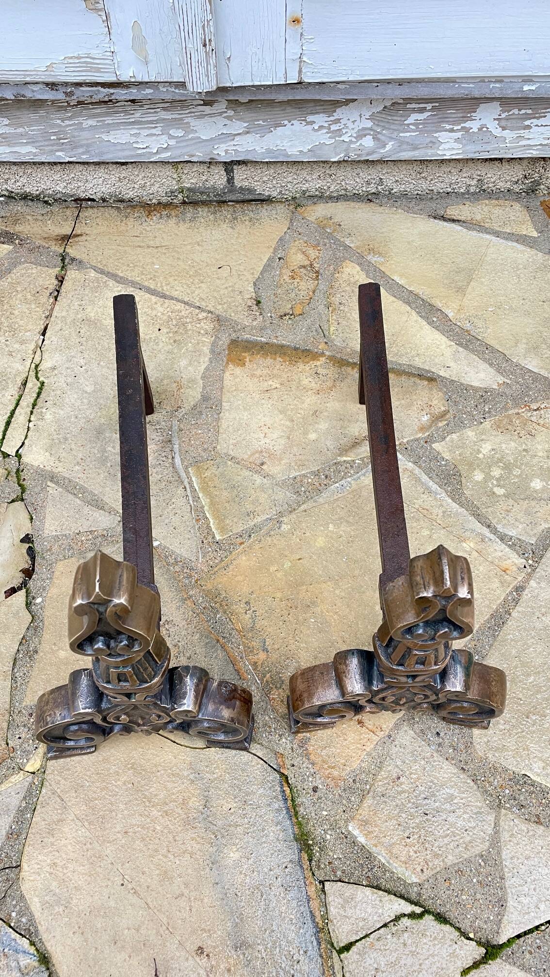 Paire de CHENETS Laiton Massif VINTAGE