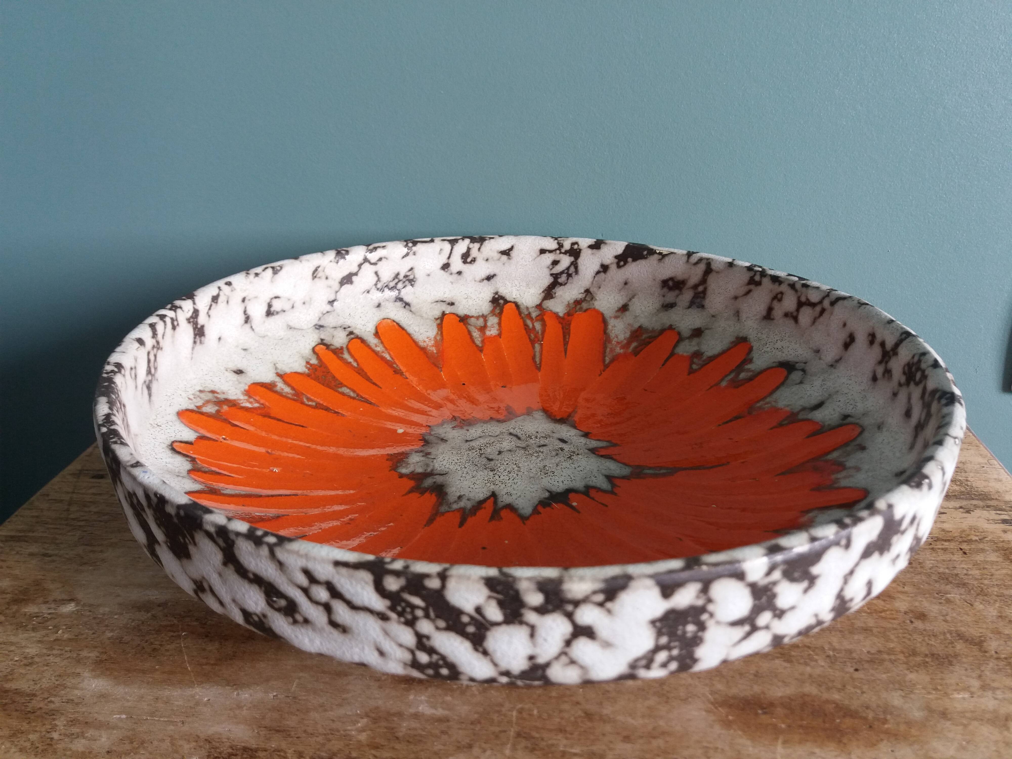 West Germany flat pocket emptier with orange flower decor