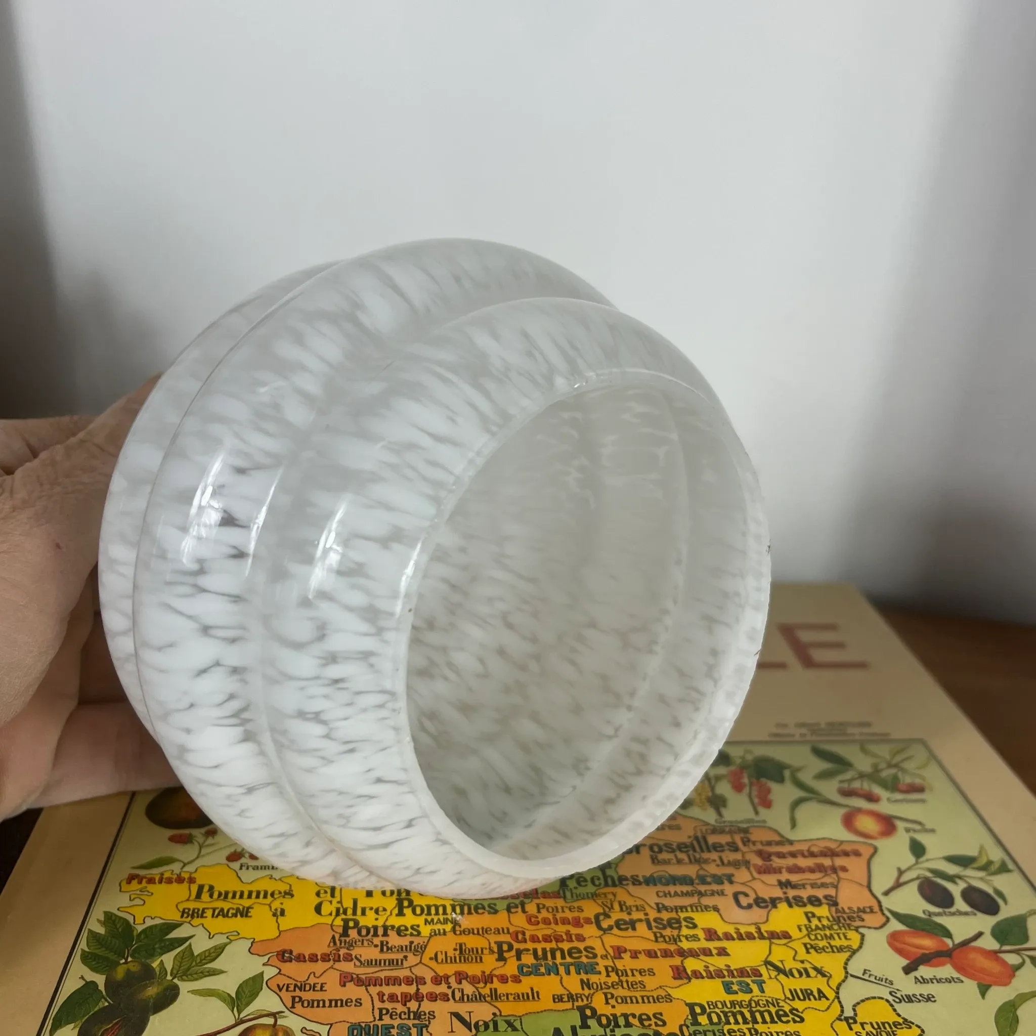 Old Art Deco white speckled glass globe Clichy