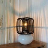 Opaline and rattan laying lamp