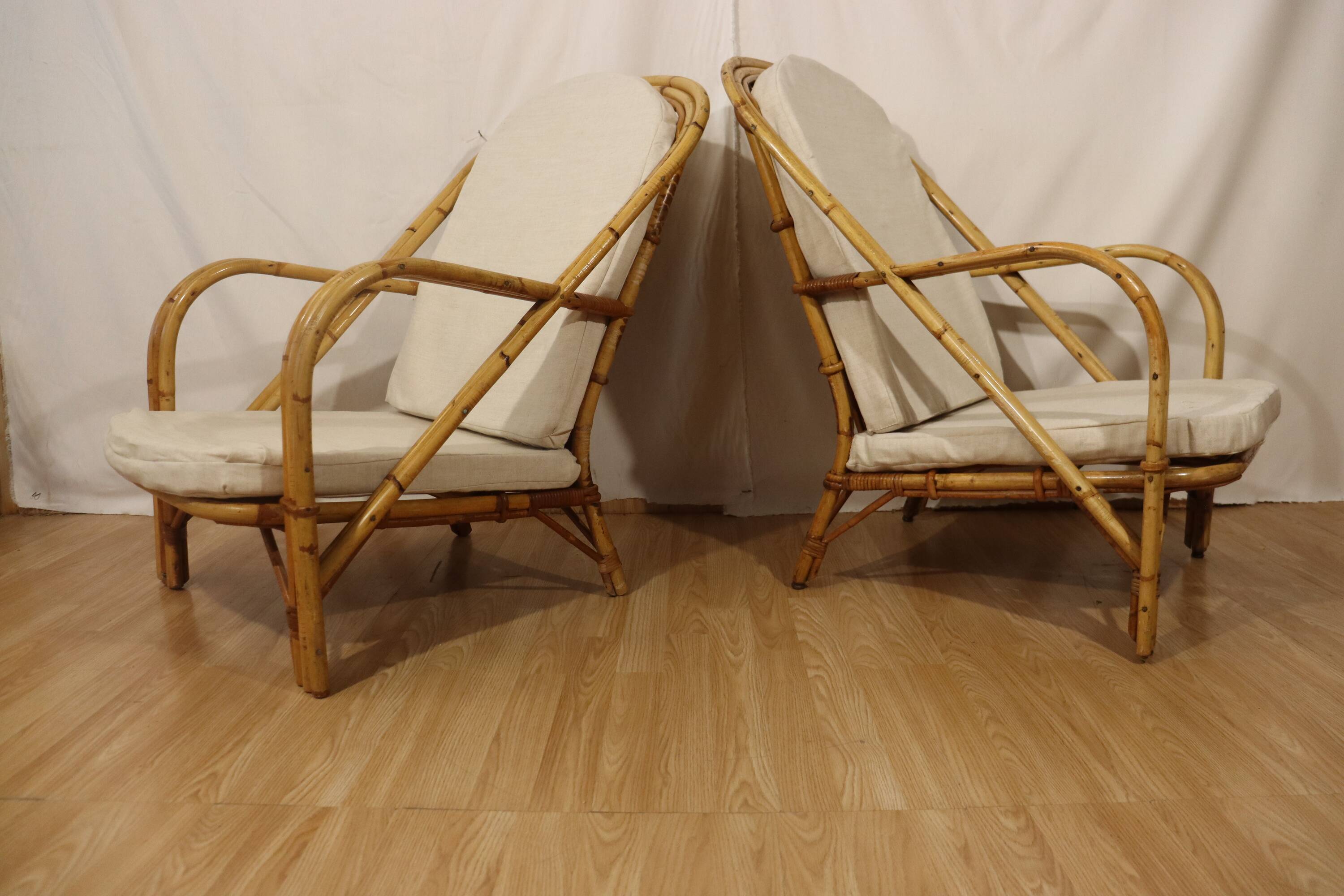 Paire fauteuils rotin Audoux Minnet