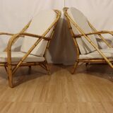Pair of Audoux Minnet rattan armchairs