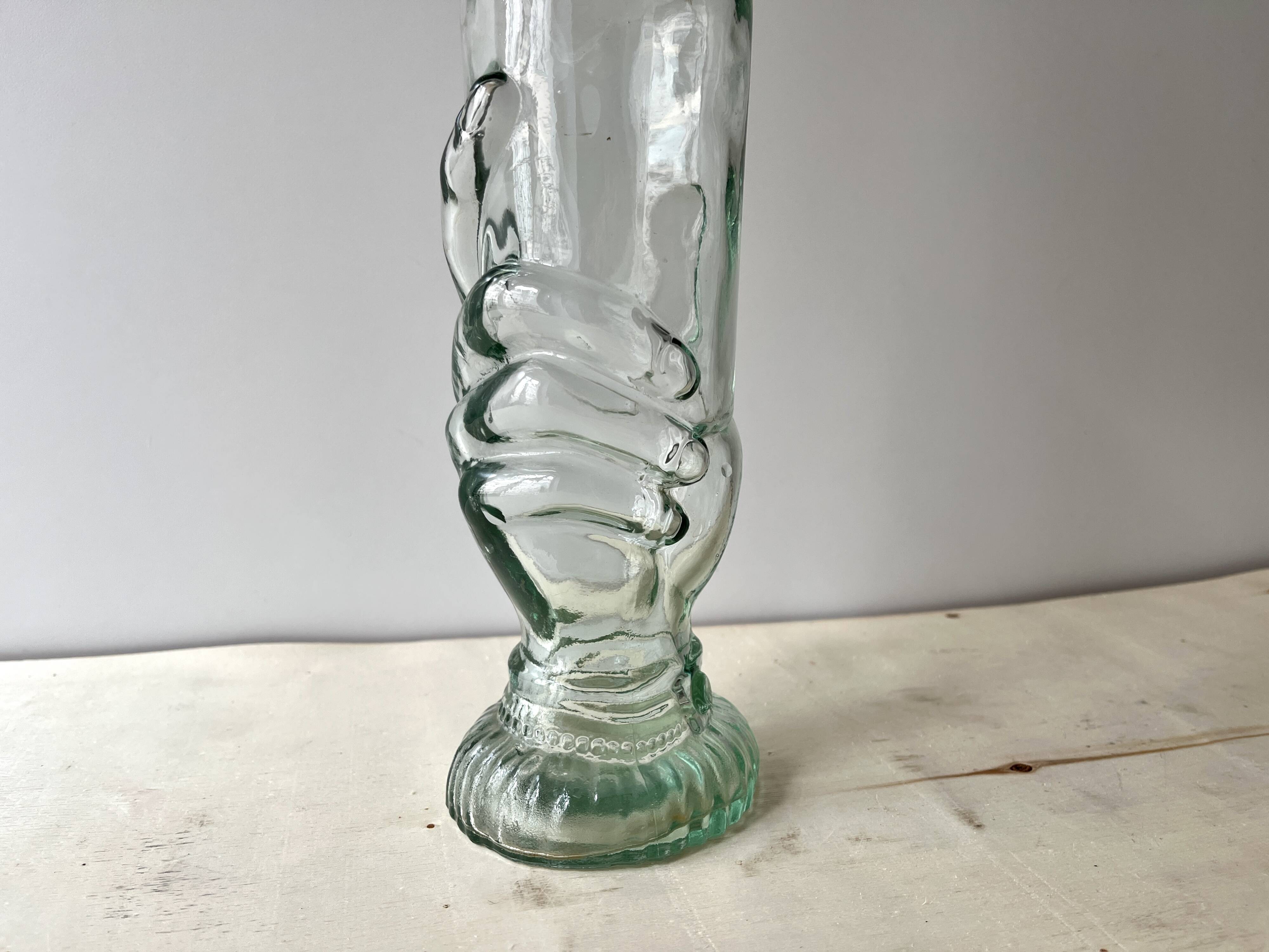 Legras glass bottle "transparent hand" circa 1920, antique carafe