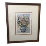 Original watercolor painting monfranc bouquet of flowers + gilded wood frame #a222