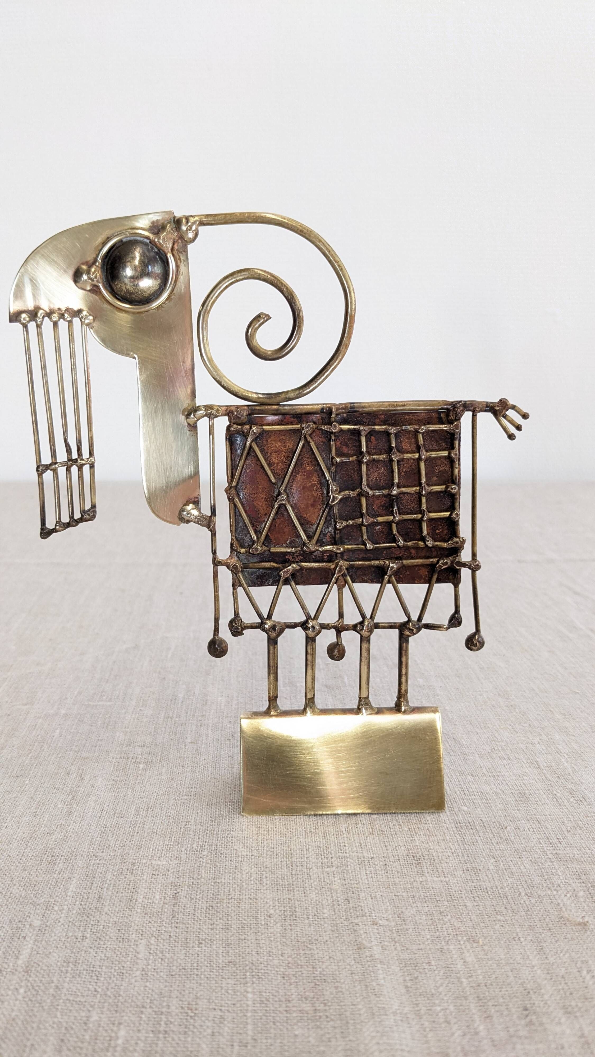 Brutalist sculpture "Goat" in welded brass and copper by Jarc circa 1970