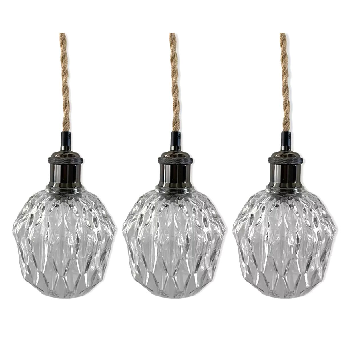 Set of three vintage electric chiseled glass walking lamps