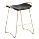 Contemporary kitchen bar stool in aged brass metal and tan leather.