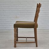 1970s, set of 4 Danish dining chairs in oak wood, green furniture wool.