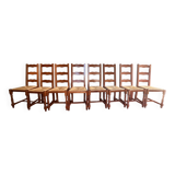 Set of 8 varnished oak chairs with straw seats