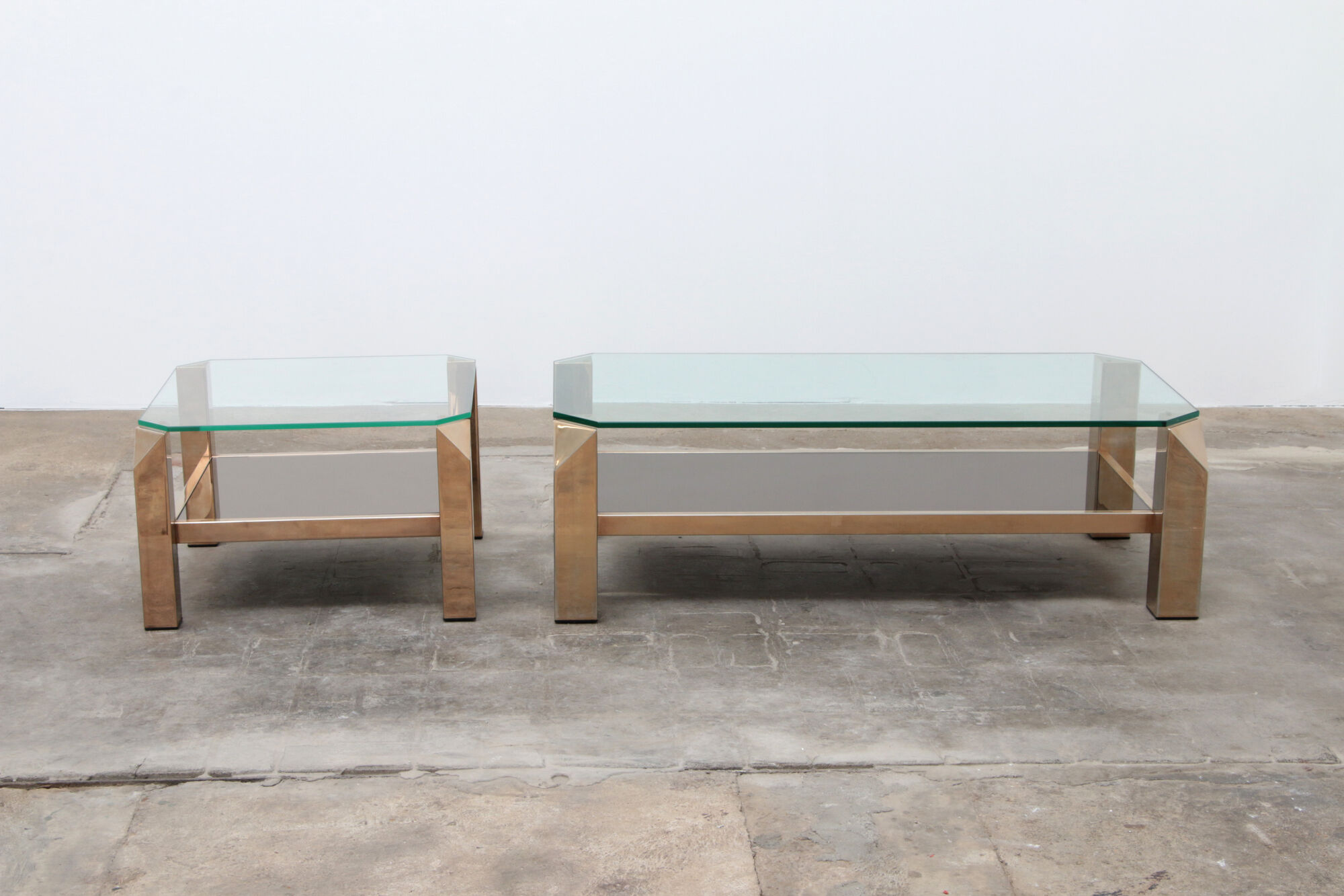 Set of 23-carat gold-plated coffee tables by Belgo Chrome 1960