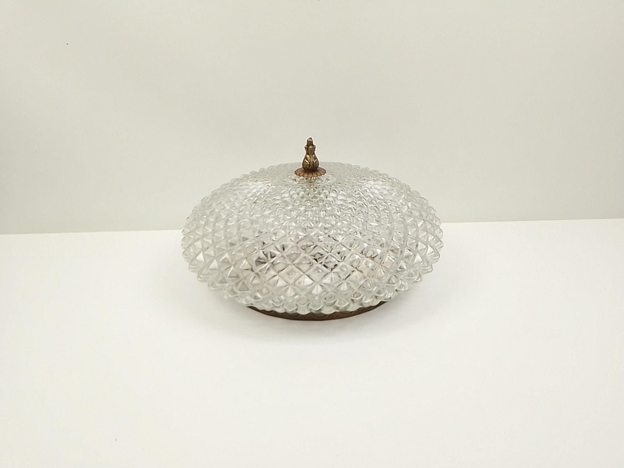 Vintage round ceiling lamp in glass and brass – Diameter 30 cm