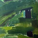 Vintage Modernists Landscape Oil on Canvas signed by F.H. 1950s