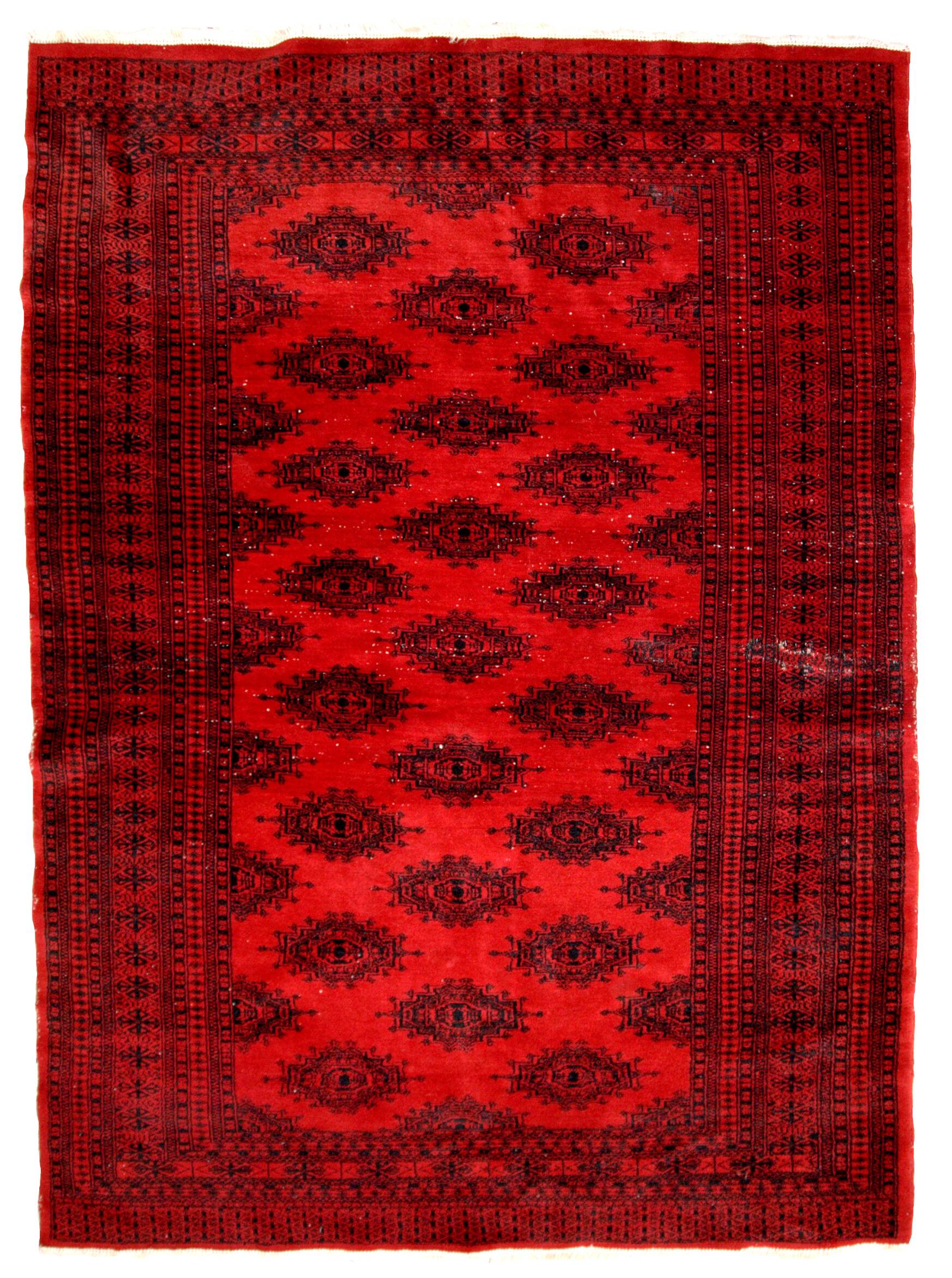 Tapis vintage fait main Ersari en laine rouge vif (122cm x 179cm)