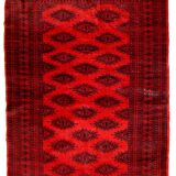 Tapis vintage fait main Ersari en laine rouge vif (122cm x 179cm)