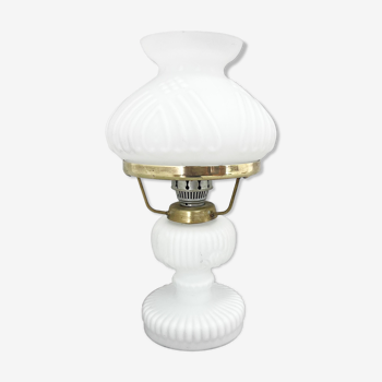 Vintage Opaline Glass & Brass Table Lamp