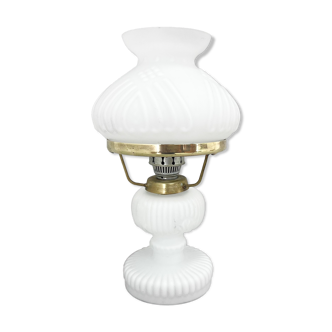 Vintage Opaline Glass & Brass Table Lamp