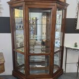Vitrine hexagonale vintage en bois et verre – éclairé-Style classique