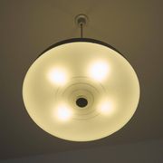 Large Mid Century suspension lamp with lacquered metal and engraved opaline glass from 1960.