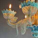 Venetian Chandelier In Murano Glass Two Tones Of Blue, Circa 1940, 8 Arms Of Light