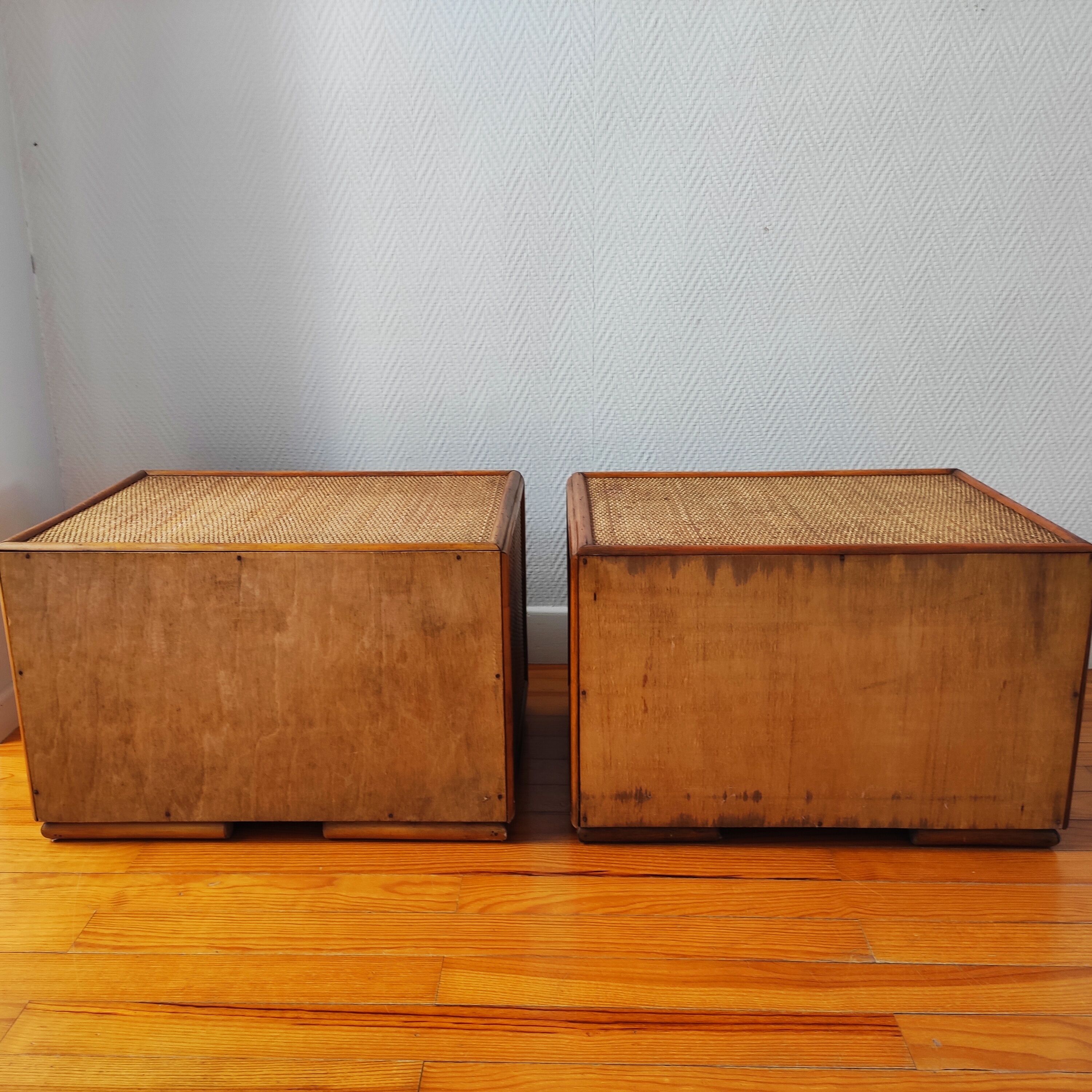 Pair of rattan bedside tables