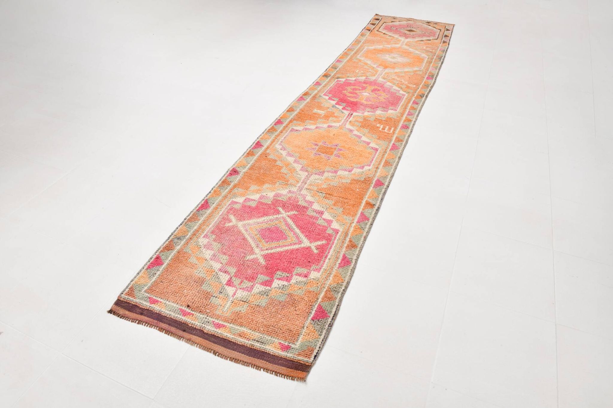 3x13 Soft Orange Wool Runner Rug, Traditional Nomadic Weave, 83x392Cm