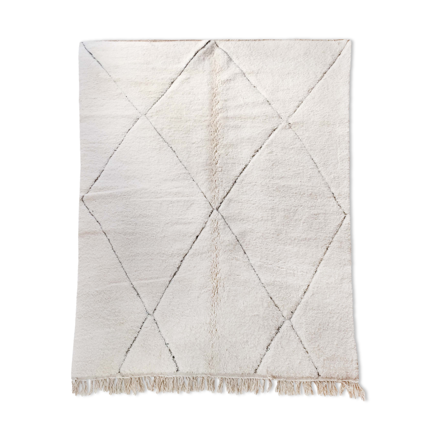 Moroccan Berber carpet Beni Ouarain ecru with black diamonds engraved 293x203cm