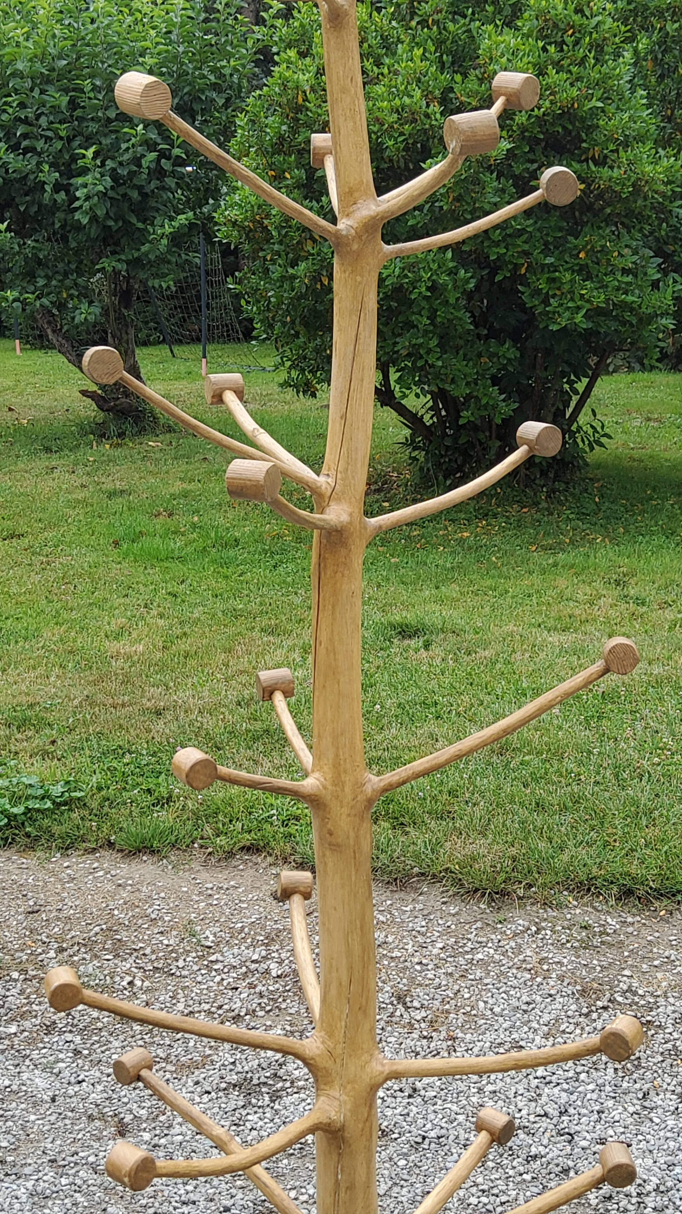 Brutalist coat rack on boxwood stand